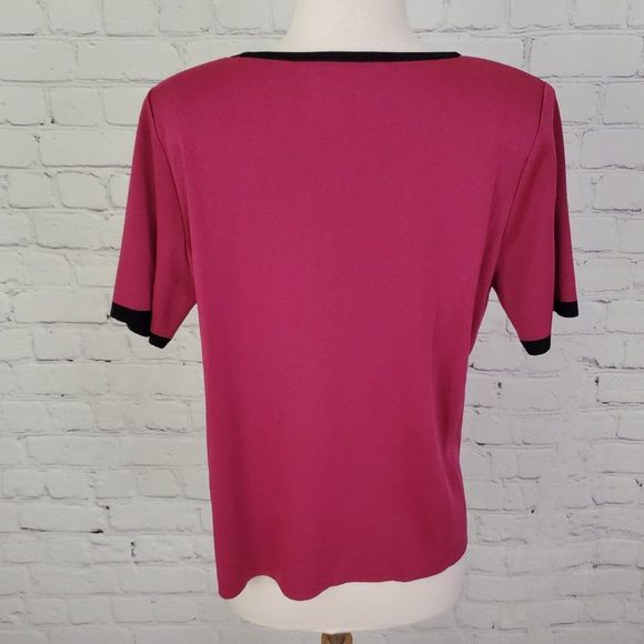 MISOOK Raspberry Pink Black Knit Top L - Picture 4 of 5